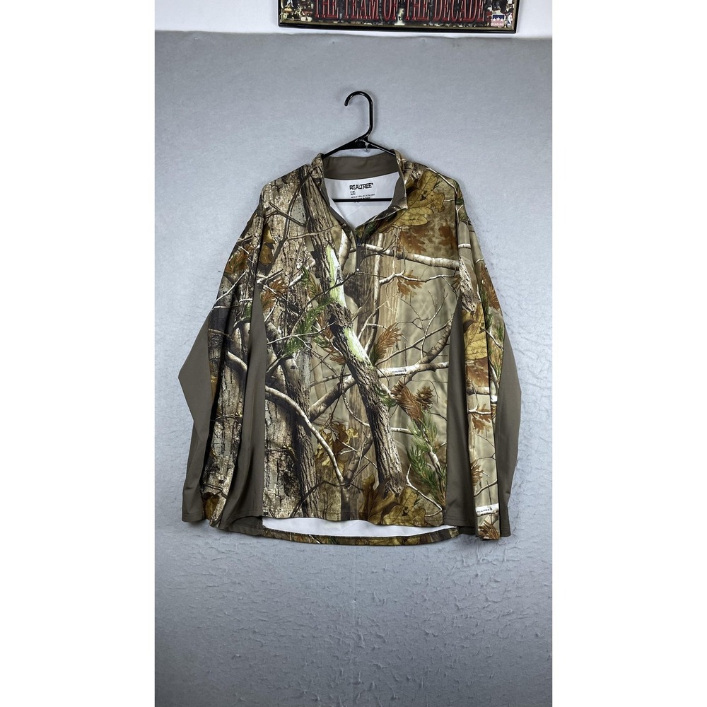 Realtree Shirt Mens Large Brown Camo Long Sleeve 1/4 Zip Hunting Top Performance